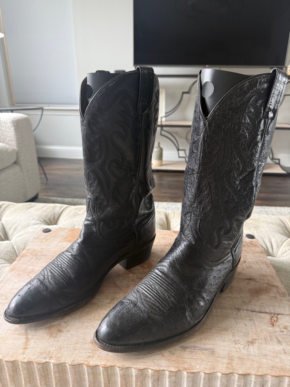 Dan Post‎ Men’s Ostrich 9.5 Classic Black Embroidered Western Boots